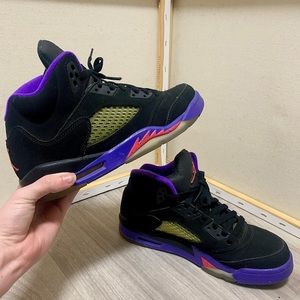 Black & Purple jordan 5 sneakers. Fits women 8